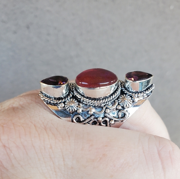 New Triplet Opal & Amethyst 925 Silver Statement Ring. - Picture 10 of 10